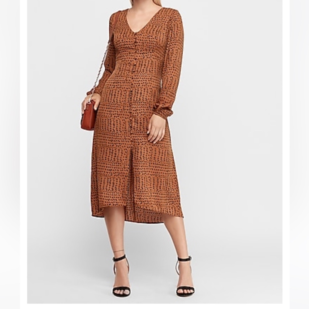 EXPRESS- Leopard Print Cross Back Button Front Midi Dress